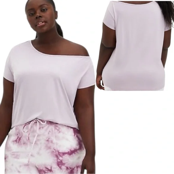 Torrid Active Set: Performance Core Leggings & Purple Off Shoulder Wicking Tee 2 - Picture 3 of 15